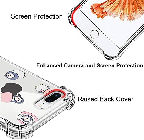 KANGHAR iPhone 7 Artı Durumda, iPhone 8 Artı Durumda Penguen Sevimli Desen Darbeye Temizle Dört Köşe Yastık Dayanıklı Sert PC
