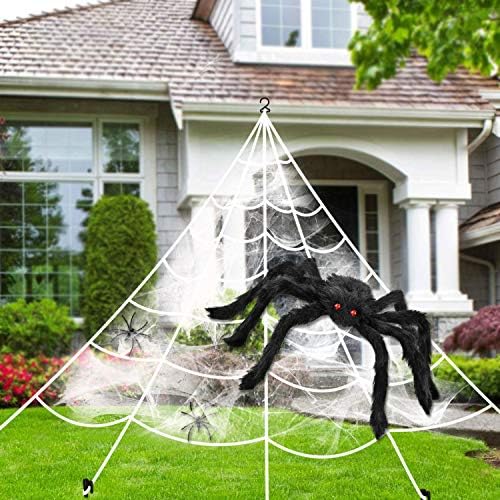 Cadılar bayramı Süslemeleri örümcek ağı Üçgen Mega Açık Mezarlık Dekor Streç Örümcek Ağı Seti Korkunç Sahne Shooter Siyah Örümcek
