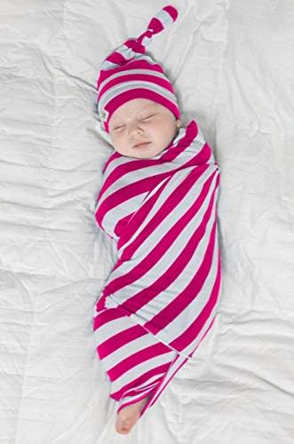 Bebek Bere Ayarlanabilir Üst Düğüm Şapka ile Büyük Premium Örgü Bebek Kundak Battaniyesi - Esnek Yumuşak Alma / Güvenlik Battaniyesi
