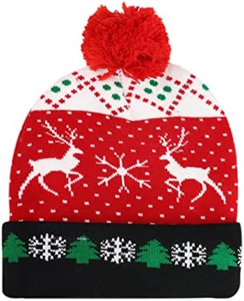 Hısoul Noel Kadınlar Kış Ponpon Bere Şapka Polar Astarlı Sıcak Yün Şapka Kalın Hımbıl Kar Örgü Çapraz Kap Yetişkin için