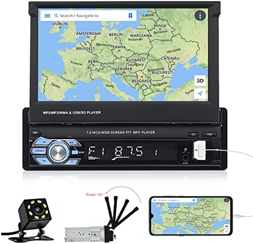Tek Din Flip-Out Araba Stereo 7 İnç HD Dokunmatik Ekran GPS Navigasyon Araba Radyo ile Bluetooth Araç Multimedya Oynatıcı Desteği