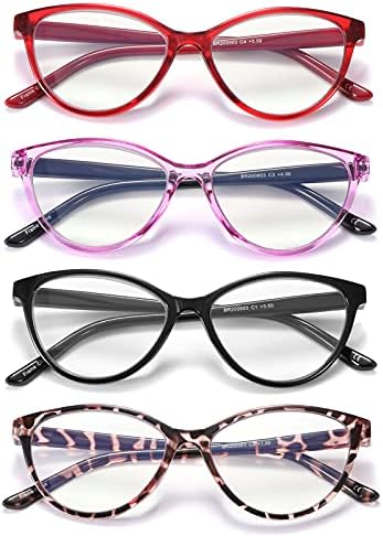 JAWSOCK 4 Paket okuma gözlüğü Mavi ışık Engelleme Kadınlar için, Tasarımcı Kedi Gözü Çerçeve Bayanlar Bilgisayar Okuyucular,