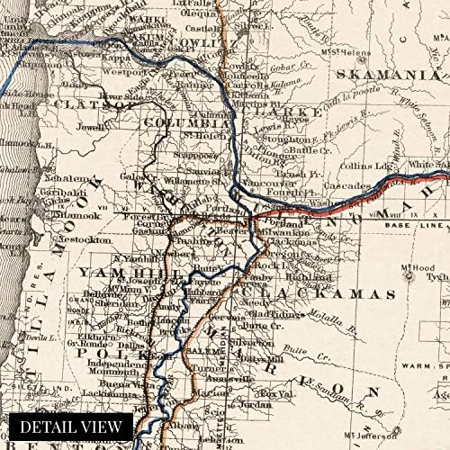 Historix Vintage 1880 Haritası Oregon ve Washington Toprakları-20x24 İnç Vintage Pasifik Kuzeybatı Haritası-Pasifik Kuzeybatı