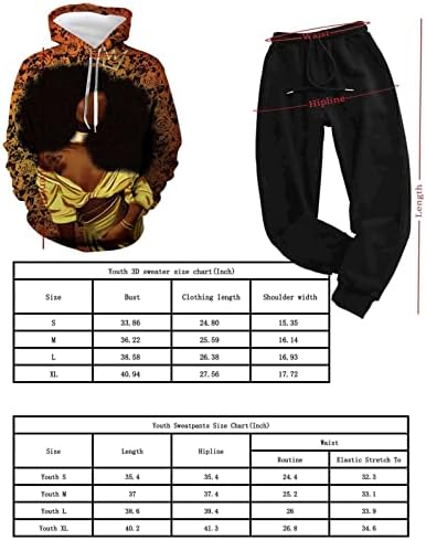 Siyah Kadın Gençlik Kazak Hoodie Suit Erkek Kız için, 2 Parça Kıyafet Kapüşonlu Sweatshirt & Sweatpants Set