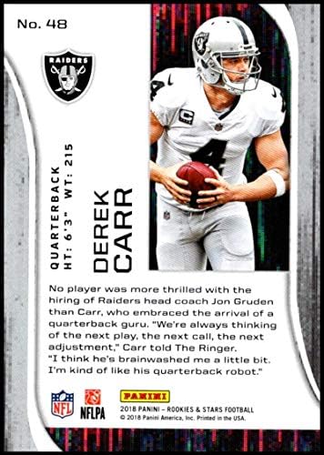 2018 Çaylaklar ve Yıldızlar Futbol 48 Derek Carr Oakland Raiders Panini tarafından Üretilen Resmi NFL Ticaret Kartı