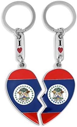 Başka Herhangi Bir Ülke ile Özelleştirilebilir Belize Bayrağı Kalp Anahtarlık