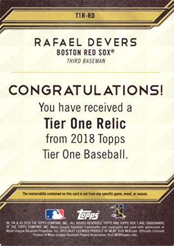 2018 Topps Tier One Emanetler T1R-RD Rafael Devers Oyunu Yıpranmış Red Sox Jersey Beyzbol Çaylak Kartı-Sadece 400 yapıldı!