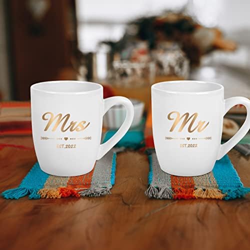 Mr Mrs Est 2022 Kahve Kupalar - Düğün Kupa için Çiftler, Gelin, Damat-Nişan Yıldönümü Kupa için Onu ve Onu-Çiftler Hediye için