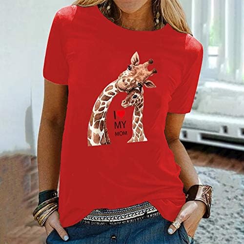 Dosoop Kadınlar Zürafa Grafik Tees Casual Desen Baskı Crewneck Kısa Kollu T Shirt Gömlek Tops Bluz Artı Boyutu