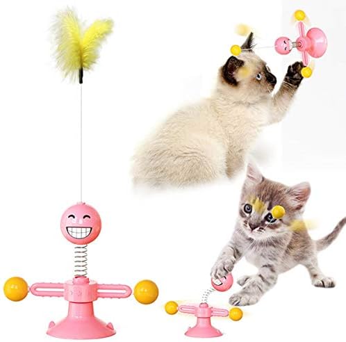 Kapalı Kediler için GZLT Kedi Oyuncakları, Tüy ve Top ile Yavru Kedi Oyuncakları, Vantuzlu Kedi Değnek Oyuncak