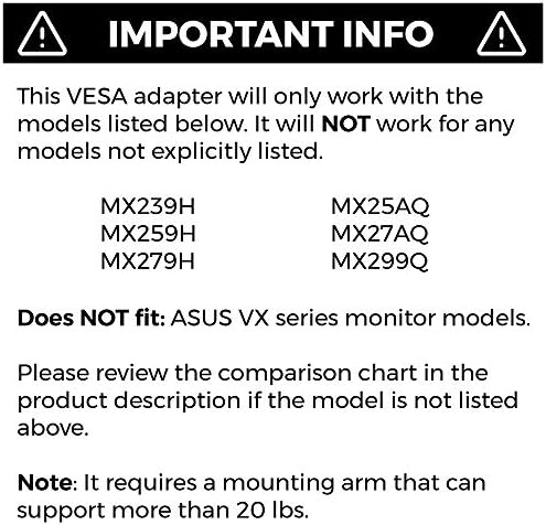 Asus Monitörler MX239H, MX259H, MX279H, MX299Q, MX25AQ ve MX27AQ ile Uyumlu VESA Montaj Adaptörü - HumanCentric tarafından