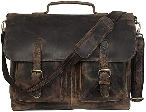 18 İnç Retro Buffalo Hunter Deri Dizüstü askılı çanta Ofis Evrak Çantası kolej çantası Deri Çanta Erkekler ve Kadınlar için (18