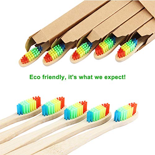 5 adet Lot Doğal Bambu Diş Fırçası Biyobozunur Diş Fırçası ile Yumuşak Elyaf Gökkuşağı Naylon ile Yapılan Geri Dönüşümlü Ambalaj