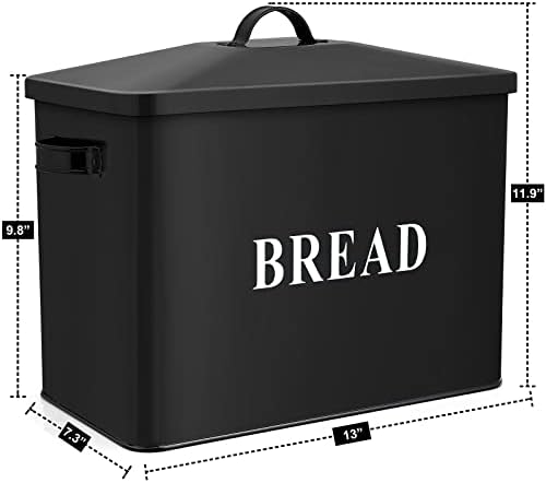 Mutfak Tezgahı için Siyah Ekmek Kutusu, Modern Çiftlik Evi Dekoru için E-far Metal Ekmek Kutusu Tutacağı, Ekstra Büyük ve Yüksek