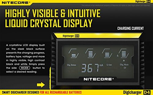 NiteCore NiteCore-D4+Araç Adaptörü Paketi Entegre LCD Panelli Nitecore D4 Şarj Cihazı, Li-İon Ni-Mh Ni-Cd Piller için Bonus Araç