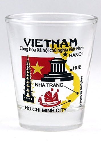Vietnam Manzaraları ve Simgeler Kolaj Shot Glass