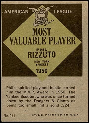 1961 Topps 471 En Değerli Oyuncu Phil Rizzuto New York Yankees (Beyzbol Kartı) VG Yankees