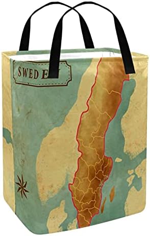 Çamaşır Sepeti, Katlanabilir Çamaşır Sepeti Kolları ve Parantez ile 60L Yatak Odası Yurt Oyuncak Giyim Depolama için İsveç Haritası