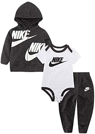 Nike Baby Boys Tam Fermuarlı Kapüşonlu Sweatshirt, Kısa Kollu Bodysuit ve Pantolon 3 Parça Set