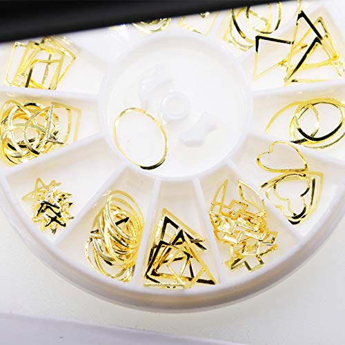 Tırnak Çiviler Altın Tırnak Charms Geometri Hollow Altın Metalik Tırnak Damızlık Aşk Kalp Tırnak Charm Kiti 3D Nail Art Takı