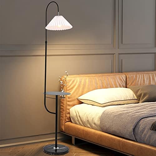 DXLG Zemin Lambası Modern Ark Zemin Lambası Tepsi Masa Pilili Kumaş Abajur Ayarlanabilir Ayakta yatak odası için lamba Oturma