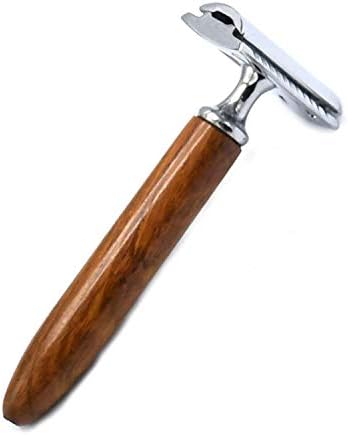 OdontoMed2011 Ahşap Saplı erkek Klasik Tıraş Makinesi Emniyet Tıraş Salon Jilet Çift Kenar ile 5 Adet tıraş bıçağı BTS-308