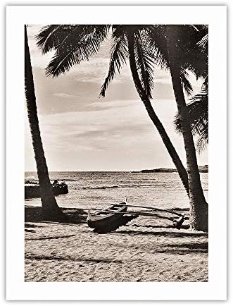 Hawaii-Sahilde Hawaii Outrigger Kano (Wa'a) - Orijinal Sepya Tonlu Bir Fotoğraftan c. 1930'lar - %100 Saf Karbon Arşiv Mürekkepleri-290gsm