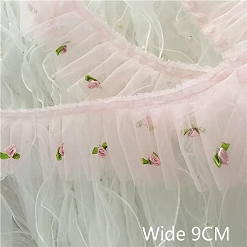 9 CM Geniş Tül 3D Çiçekler Pilili Dantel Aplike Işlemeli Şerit Prenses Elbise Perde DIY El Sanatları Dikiş Fringe Dekor için