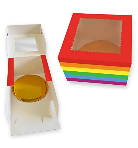 CooKeezz Couture-Kek Kutuları 8x8x5 İnç, Kek ve Kurabiyeler için Pencereli Pride Otomatik Açılır Pasta Kutuları - 12 Paket Kutu,