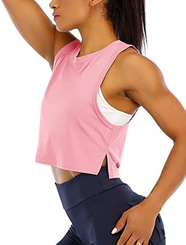 HIOINIEIY Bayan Kırpma Üstleri Egzersiz Tops Gevşek Kolsuz Kırpılmış Kas Açık Yan Gömlek Spor Egzersiz Yoga Gömlek