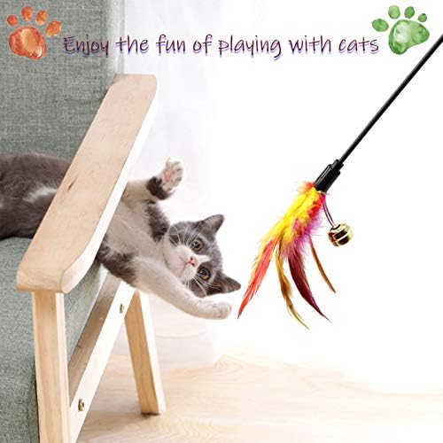 6 Adet Kedi Tüy Değnek Oyuncaklar, Kedi Renk Değişir Tüy Teaser Egzersiz Değnek, renkli Tüyler Çan Oyuncaklar için Kedi ve Yavru