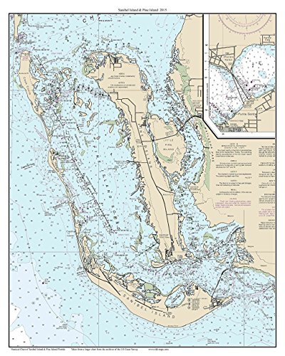 Sanibel Adası ve Çam Adası 2015 Deniz Haritası Florida-Özel Baskı 80000 11426-Yeniden Yazdır