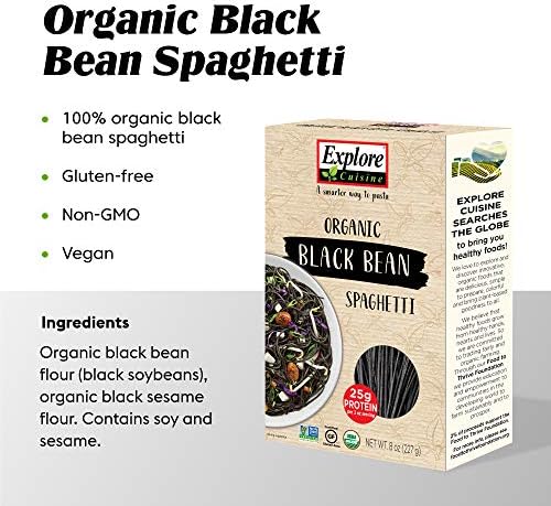 MUTFAĞI KEŞFEDİN Organik Siyah Fasulye Spagetti (2 Paket) - 8 oz-Yüksek Proteinli, Glutensiz Makarna, Yapımı Kolay-USDA Sertifikalı
