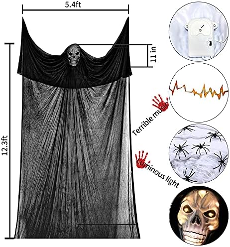 Lamgoa 12.3 ft Cadılar Bayramı Hayalet Asılı Süslemeleri, korkunç Asılı Reaper Hareket Ses ile Aktive Ürpertici Ses ve Parlayan