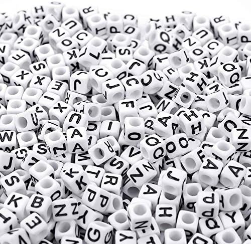 1000 ADET Beyaz Mektup ve Alfabe Numarası Küp Boncuk Takı Yapımı ıçin DIY Kolye Bilezik (6mm)