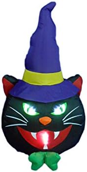 BZB Mal 4 Ayak Boyunda cadılar Bayramı şişme siyah kedi cadı şapkası ile LED ışıkları dekor açık kapalı tatil süslemeleri, havaya