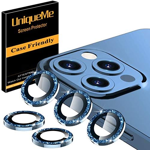 UniqueMe [5 Paket] Kamera Lens Koruyucu iPhone 12 ıçin Uyumlu Pro Max 6.7 inç, [Hassas Kesme] Bling Kamera Kapak Daire Temperli
