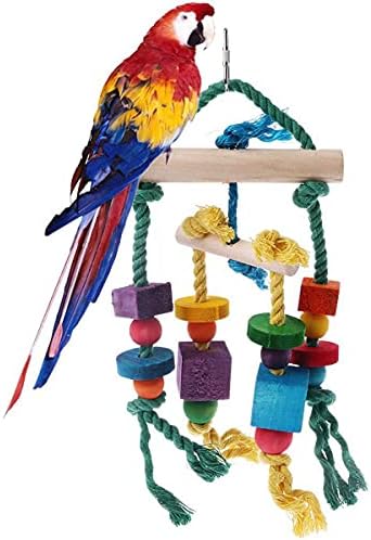 Kuş Salıncak Renkli Doğal Ahşap Boncuk ve Knot Blokları Asılı Bite Oyuncaklar Kuş Papağan Tünemiş Amerika Papağanı Afrika Gri