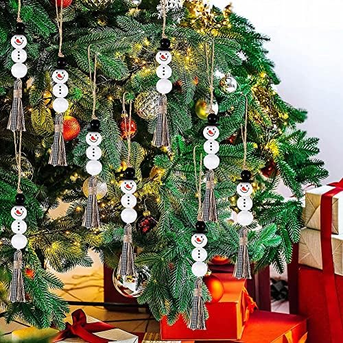 Novobey 4 Adet Kardan Adam Çelenk Boncuk Noel Ağacı Süsler, Noel Ahşap Boncuk Çelenk Rustik Asılı Boncuk Püskül Noel Asılı Parti