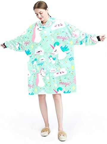 Bayan giyilebilir battaniye kazak kazak sevimli güzel pembe tek boynuzlu at bebek sıcak Hoodie elbise ile cep