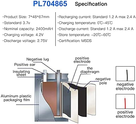 YTKavq 3.7 V 2400 mAh Pil 704865 Lityum Polimer İyon Şarj Edilebilir Li-Ion Li-Po Pil ile 2 P PH 2.0 mm Pitch Bağlayıcı