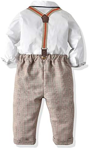 Yürümeye başlayan Elbise Takım Elbise Bebek Erkek Giysileri Setleri Papyon Gömlek + Jartiyer Ekose Pantolon 3 adet Beyefendi