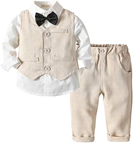 Tem Doger Bebek Erkek resmi kıyafet Toddler Beyefendi Set Elbise Slim Fit Gömlek + Yelek + Pantolon Kıyafetler Smokin 9 M-8 Yıl