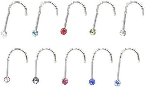 A + Piercing Takı 10 adet Mix Renkler Rhinestone Çelik Vida Burun Çıtçıt Yüzük Bar Pin Piercing Takı