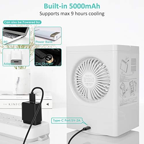 5000 mAh Taşınabilir Hava Soğutucu Battey Işletilen Evaporatif Klima 700 ML Su Tankı Odası Ofis Masası Kamp Çadırı