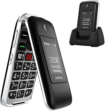 Ushınıng 3G Unlocked Flip Telefon için Kıdemli Çift Ekran SOS Büyük Düğme T Cep Flip Telefon Unlocked Büyük Hacimli Kıdemli Temel
