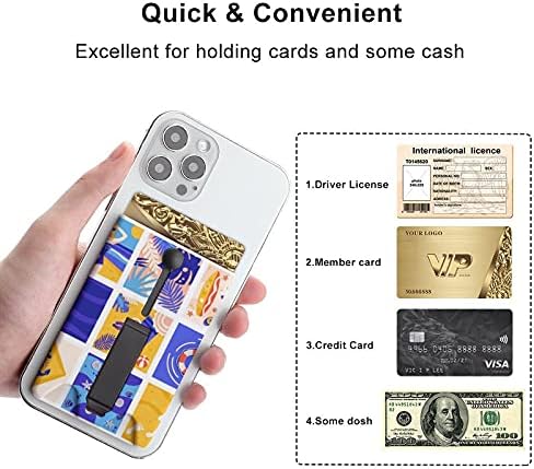 Telefonun Arkası için Retro Yaz Tatili Renkli Patchwork Kart Tutacağı, Kredi Kartı Tutacağı olarak İşlev Gören Cüzdanın Üzerine