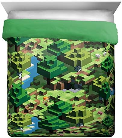 Jay Franco Minecraft Gündüz 7 Parça Kraliçe Yatak Seti-Yorgan ve Çarşaf Seti İçerir-Yatak Özellikleri Alex ve Steve-Süper Yumuşak