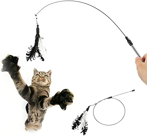 YongliJc Siyah Tel-Haddelenmiş Kedi Oyuncaklar, Basit Kaz Tüyü Kedi Oyuncaklar, Komik Interaktif Eğitim Oyuncaklar için Pet Kediler,