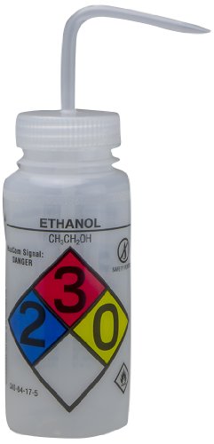 SP Bel-Art GHS Etiketli Emniyetli Havalandırmalı Etanol Yıkama Şişeleri; 500ml (16oz), Doğal Polipropilen Kapaklı Polietilen
